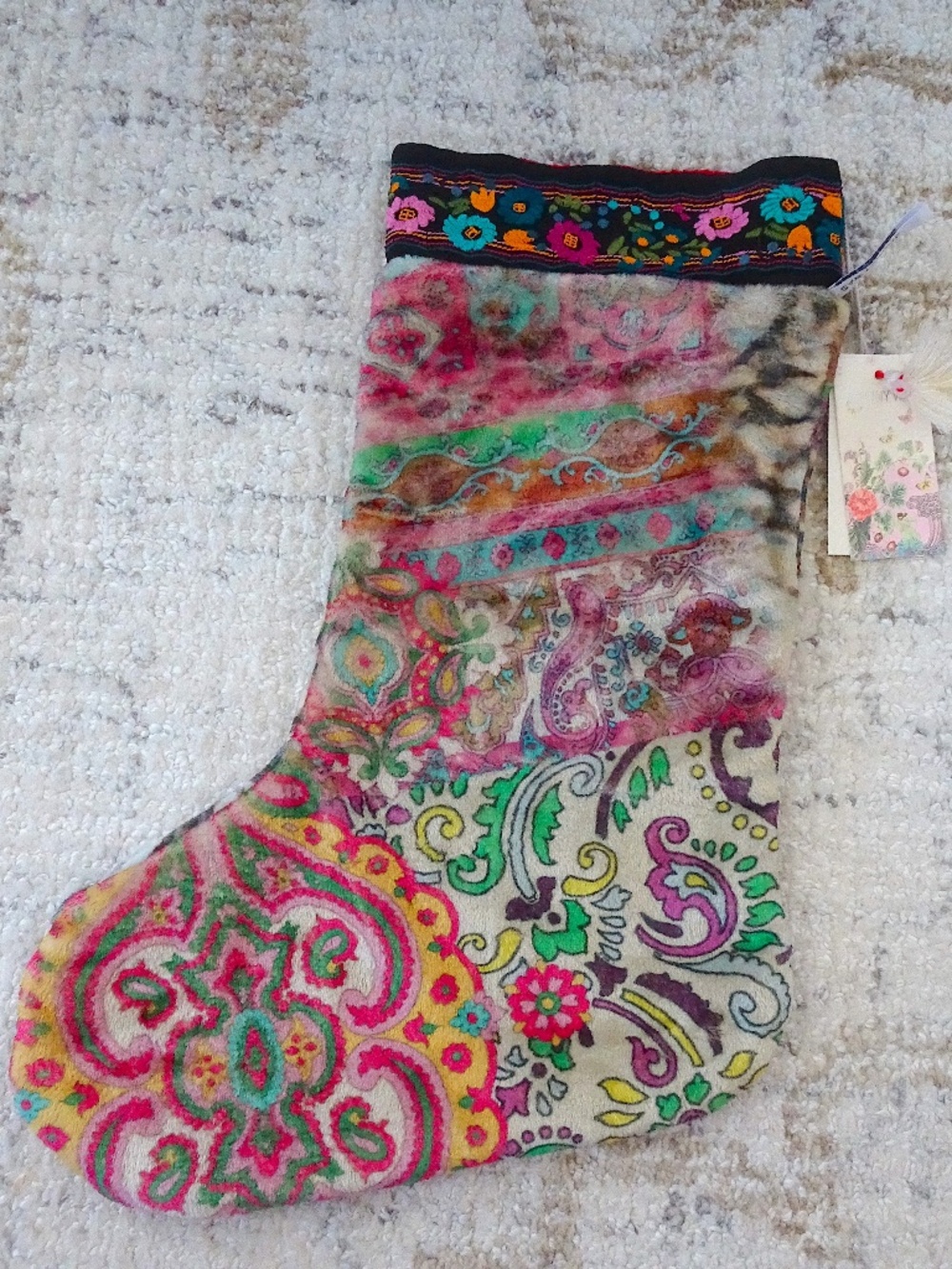 NWT Johnny Was Paisley Tie Reversible Silk Stocking - Boho Christmas Decor